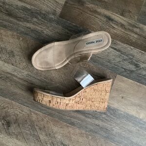 Steve Madden Clear Strap Tan Cork Wedge Sandals